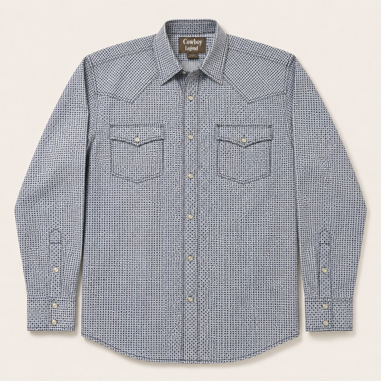 Men’s Long Sleeve Blue White Geo Cowboy Western Snap Shirt