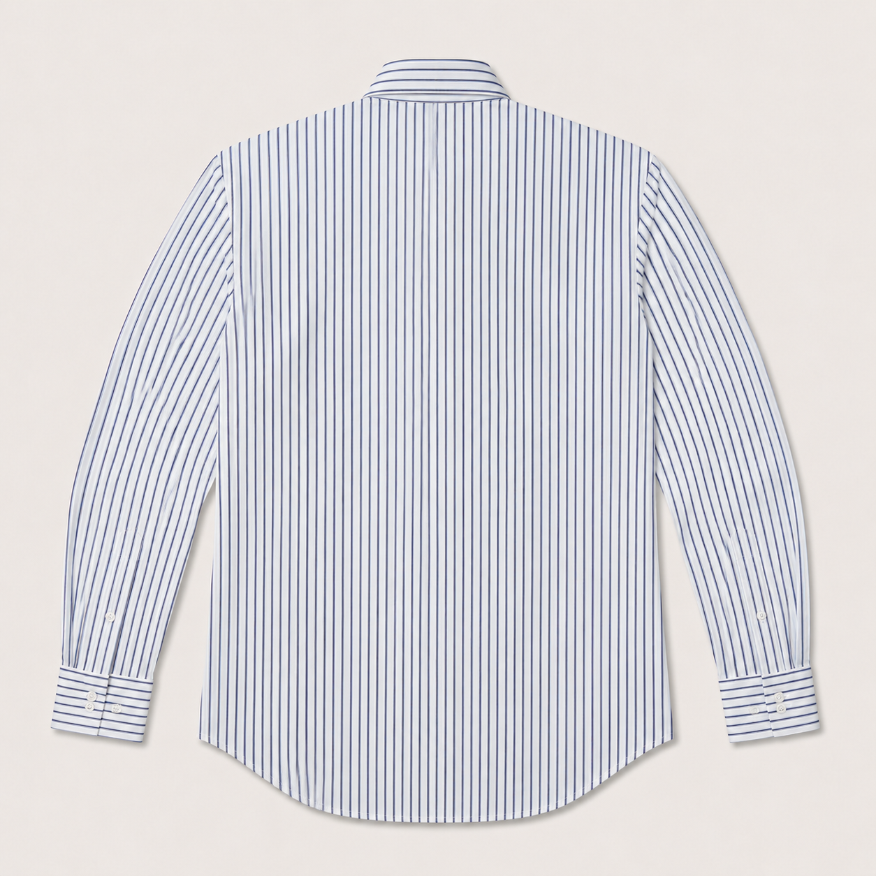 Men's White Blue Pinstripe Long Sleeve Button-Down Shirt