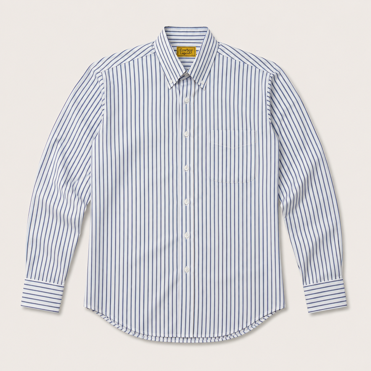 Men's White Blue Pinstripe Long Sleeve Button-Down Shirt