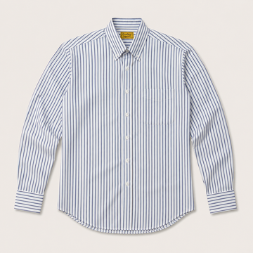 Men's White Blue Pinstripe Long Sleeve Button-Down Shirt