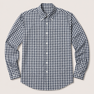 Men's Navy White Check Long Sleeve Button-Down Shirt