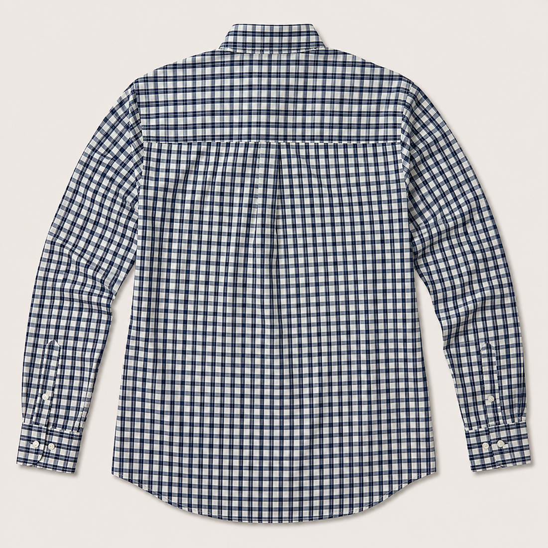 Men's Navy White Check Long Sleeve Button-Down Shirt
