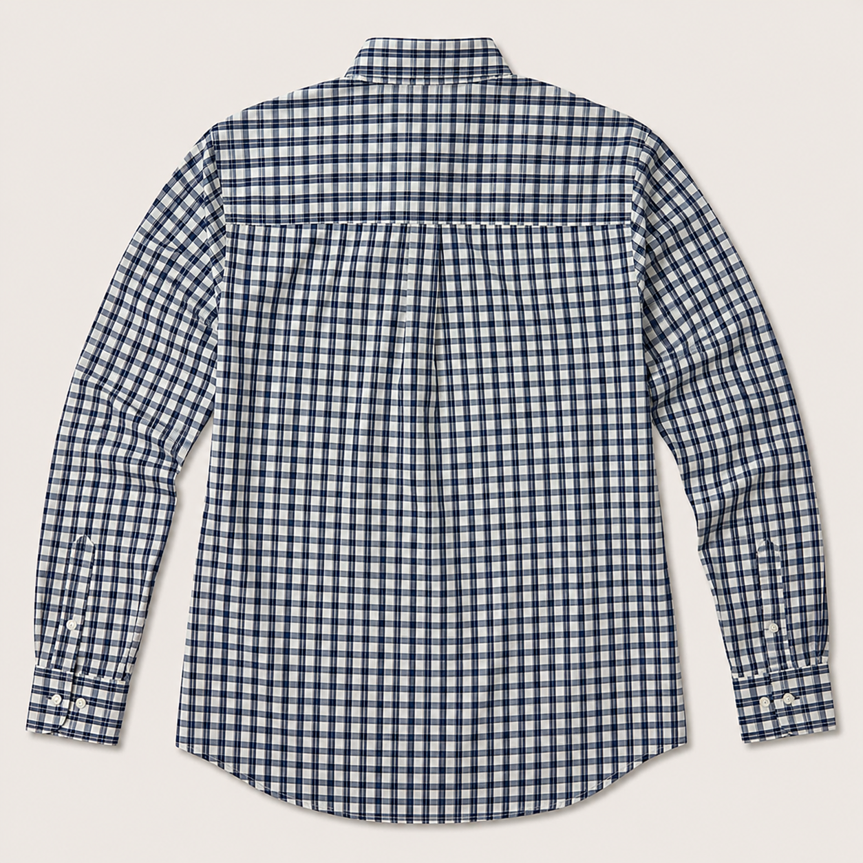 Men's Navy White Check Long Sleeve Button-Down Shirt