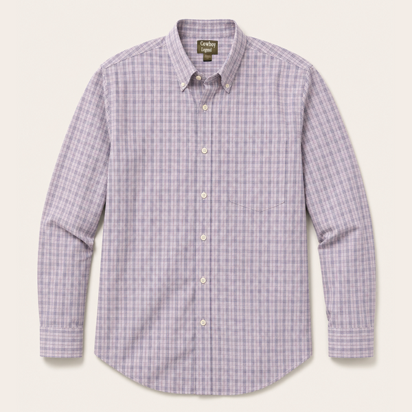 Men's Grey Plaid Long Sleeve Button Down Shirt