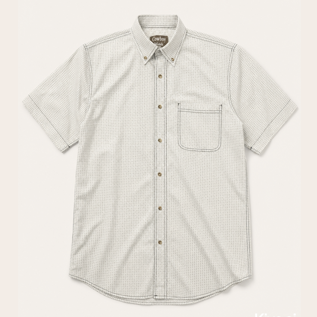 Men’s White Geo Print Short Sleeve Cowboy Western Button Down Shirt