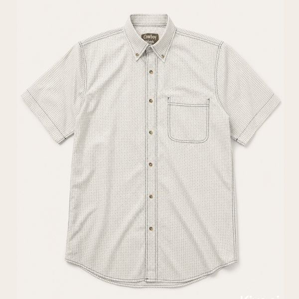 Men's White Geo Print Short Sleeve Button Down Shirt