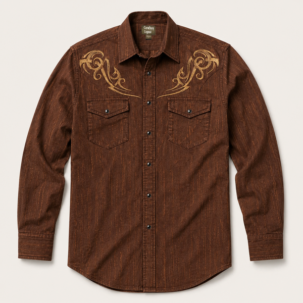 Men’s long sleeve Brown Embroidered Western Shirt.