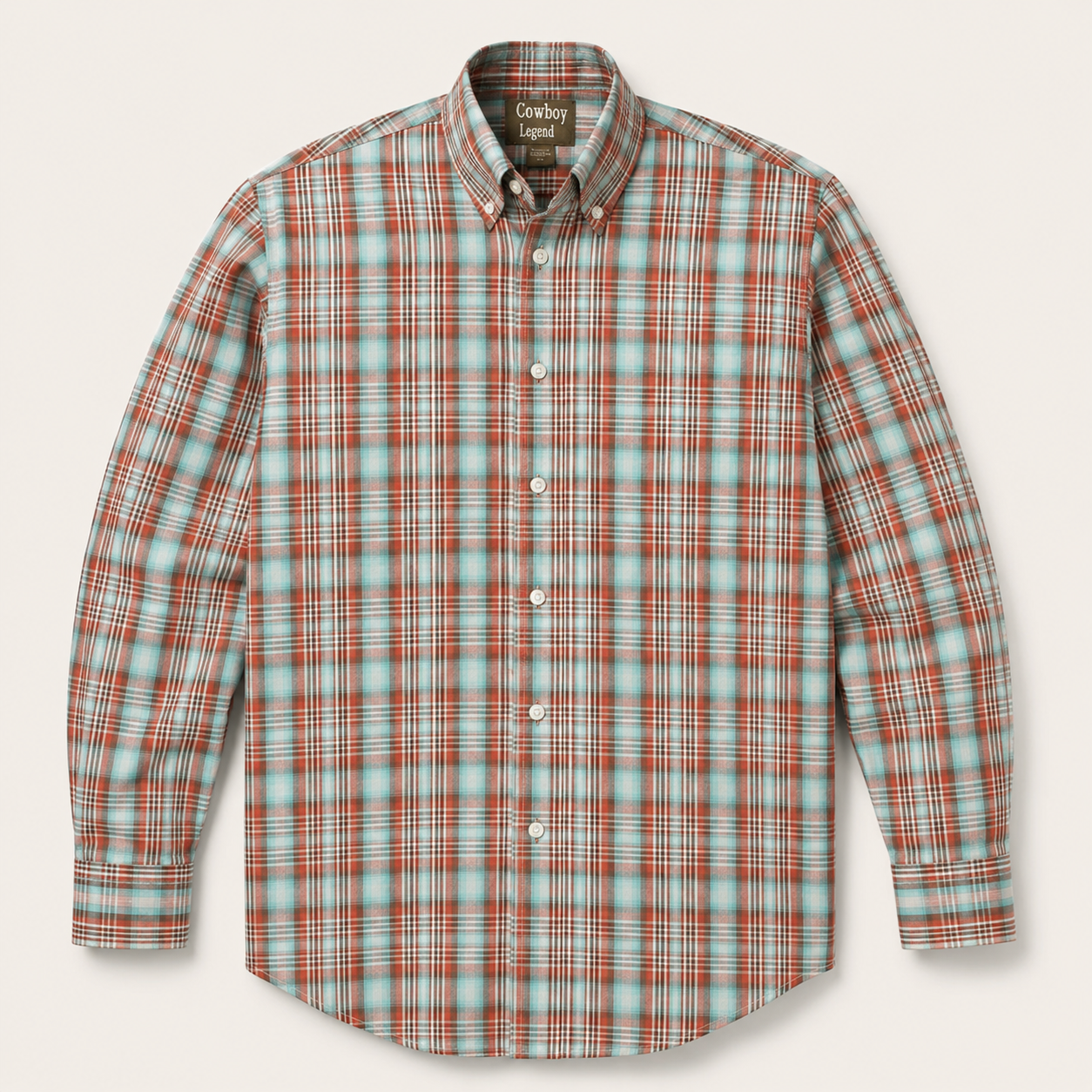 Men’s Long Sleeve Turquoise Plaid Button Down Western Shirt