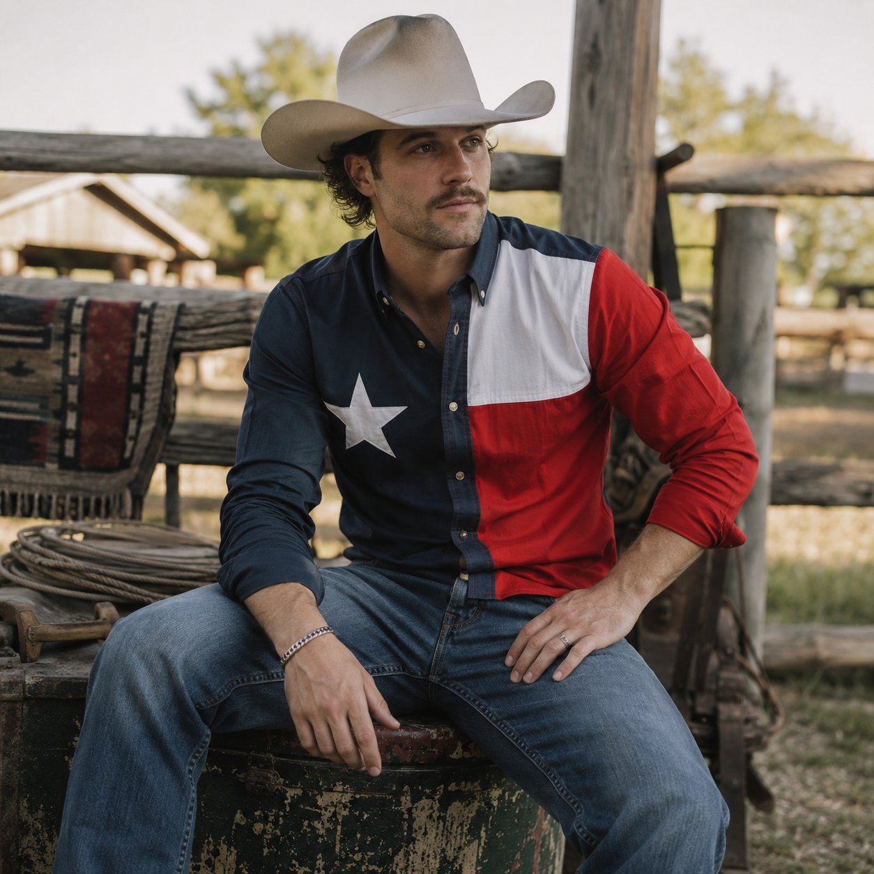 Men's Texas Flag Long Sleeve Button-Down Shirt