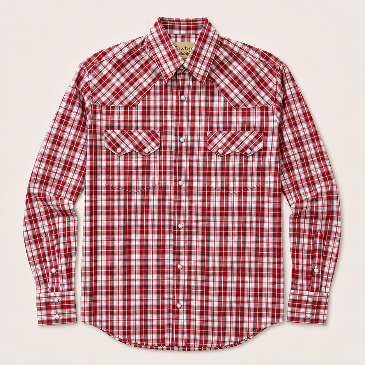 Men’s Red & White Plaid Cowboy Western Snap Shirt