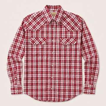 Men’s Red & White Plaid Cowboy Western Snap Shirt