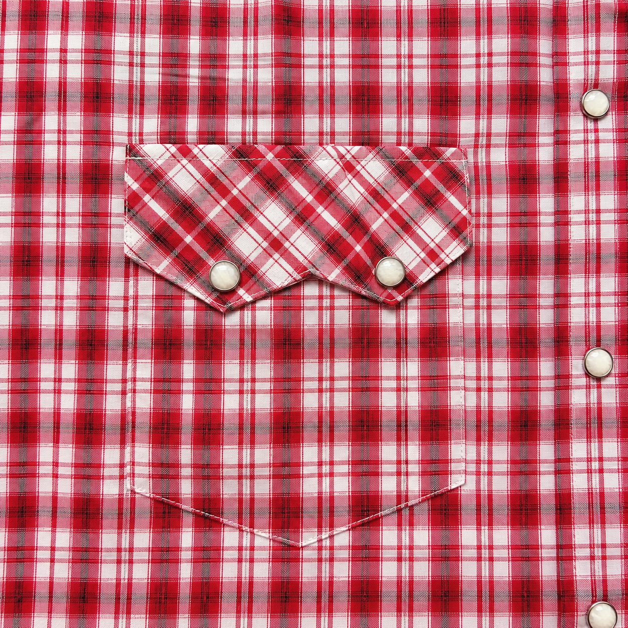 Men’s Red & White Plaid Cowboy Western Snap Shirt