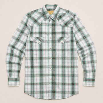 Cowboy Legend Men's Mint Plaid Pearl Snap Western Shirt
