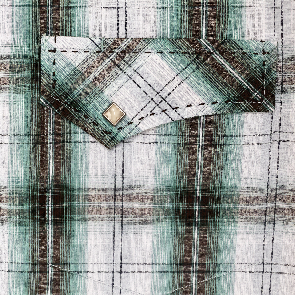 Cowboy Legend Men's Mint Plaid Pearl Snap Western Shirt
