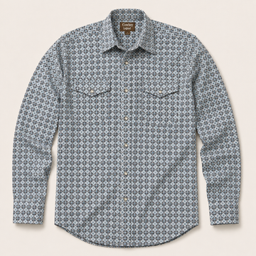 Cowboy Legend Light Blue/Black Medallion Print Western Snap Shirt