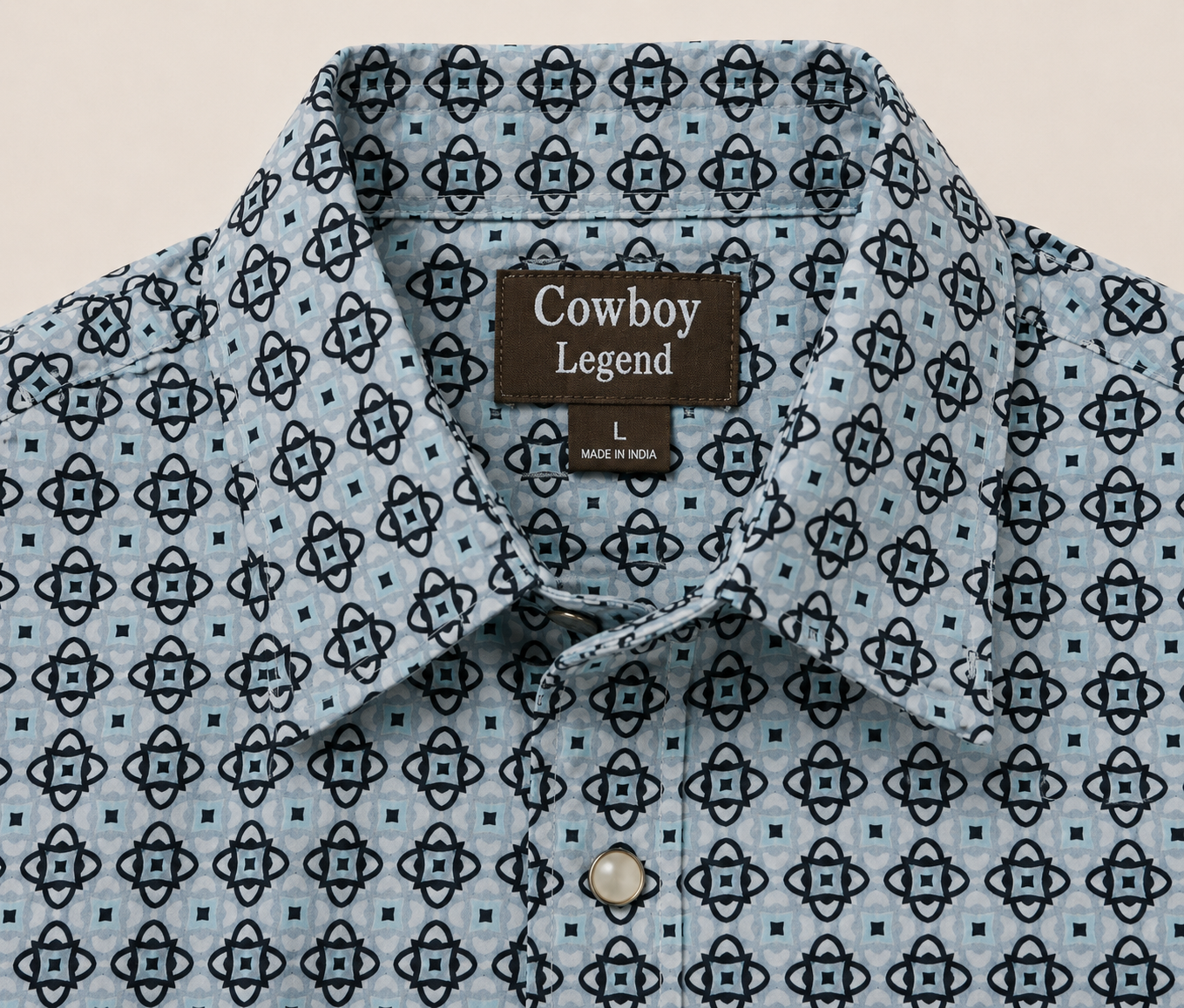Cowboy Legend Light Blue/Black Medallion Print Western Snap Shirt