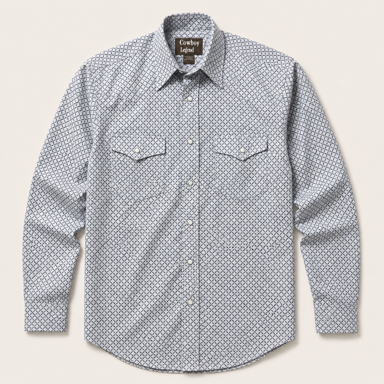 Cowboy Legend White Geo Print Western Snap Shirt