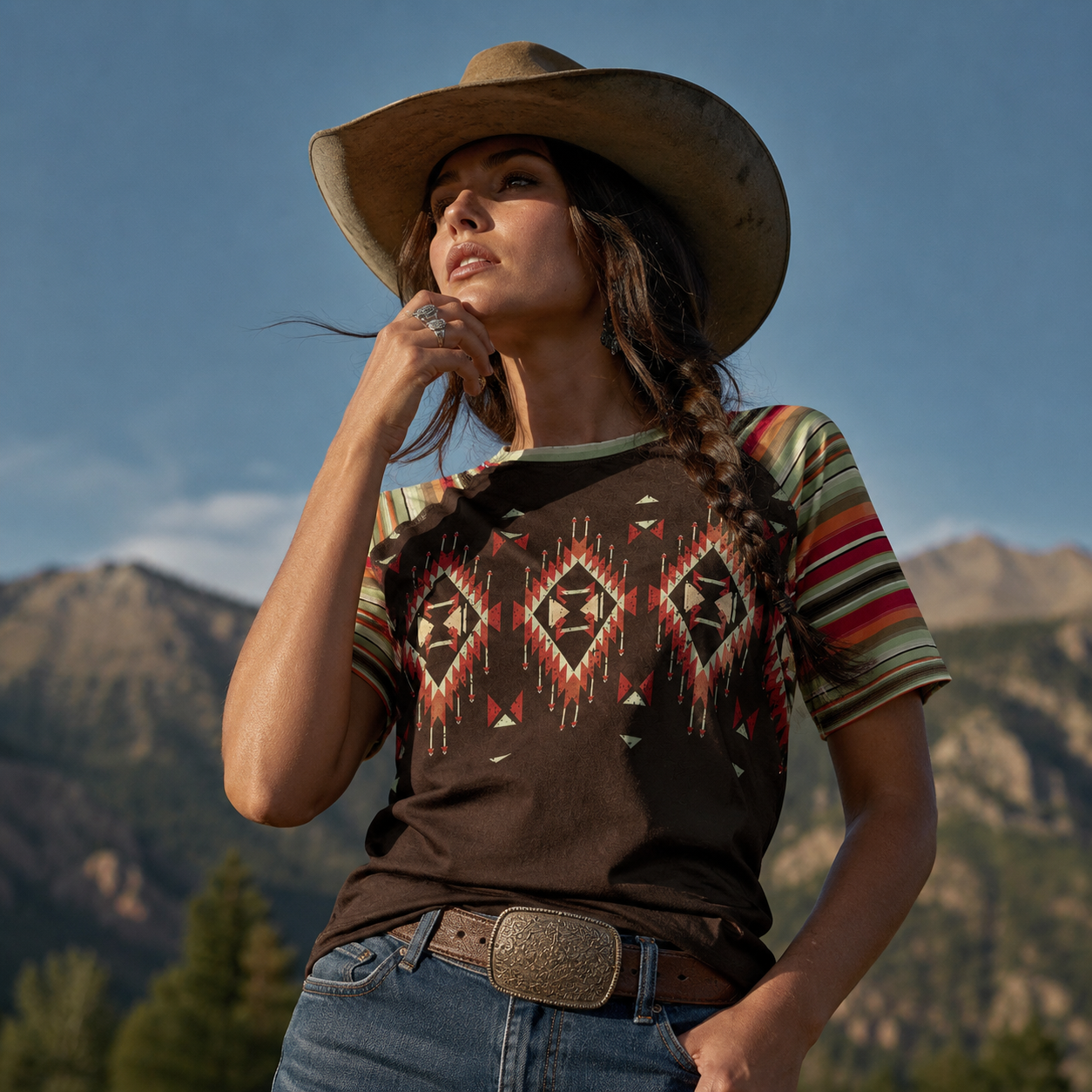 Ladie's Serape Aztec Raglan Tee