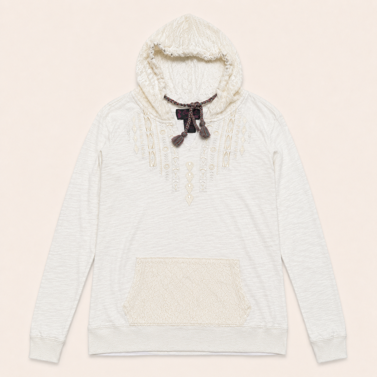 Ladie's Ivory Embroidered Lace Hoodie