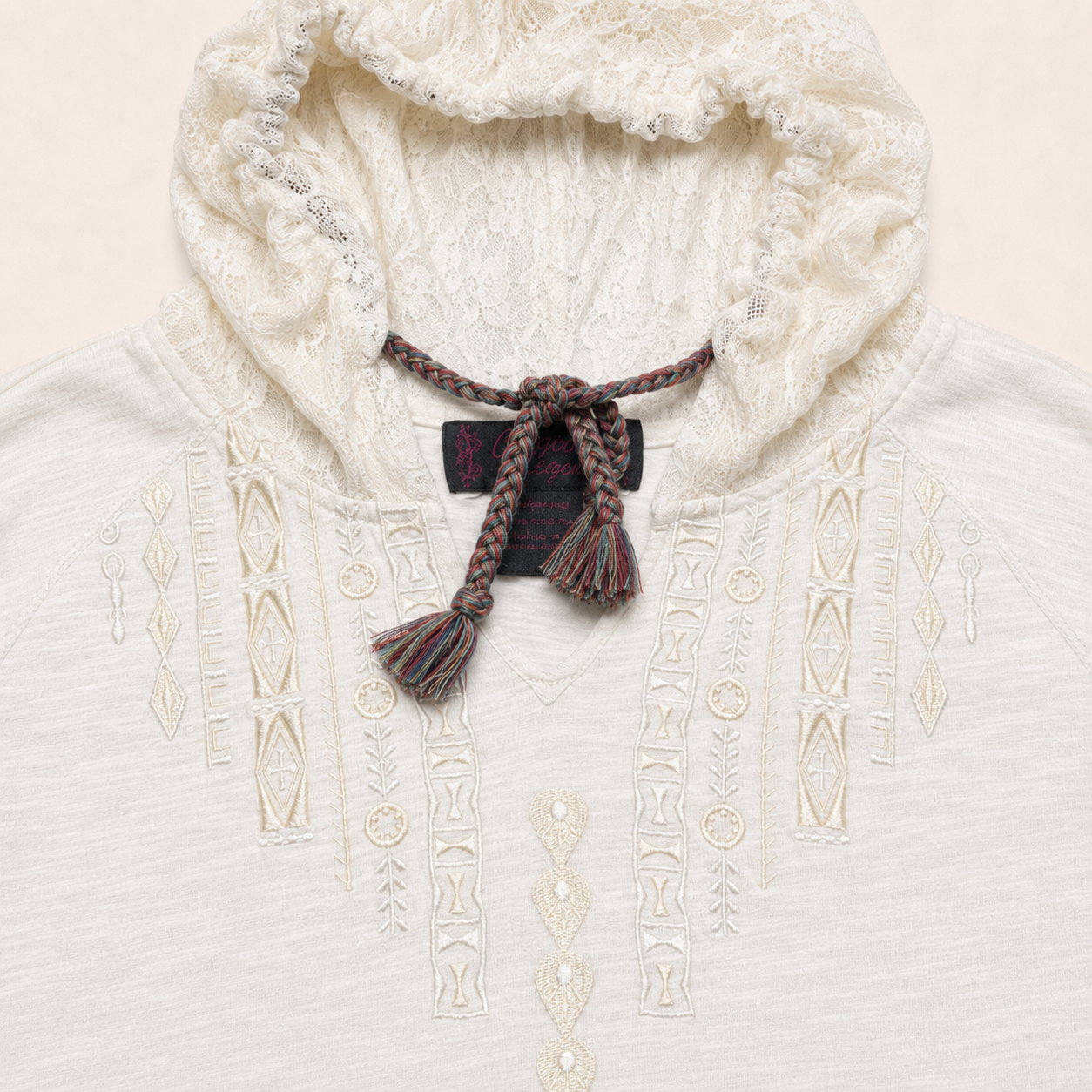 Ladie's Ivory Embroidered Lace Hoodie