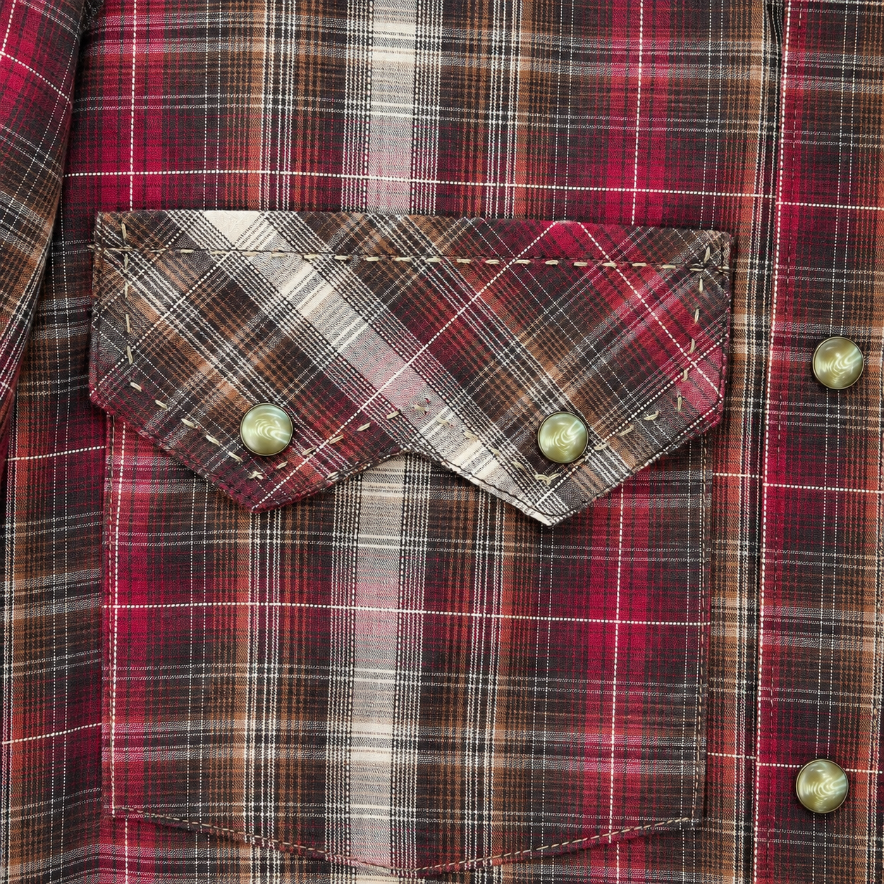 Men's Red & Brown Plaid Long Sleeve Cowboy Western Snap Shirt