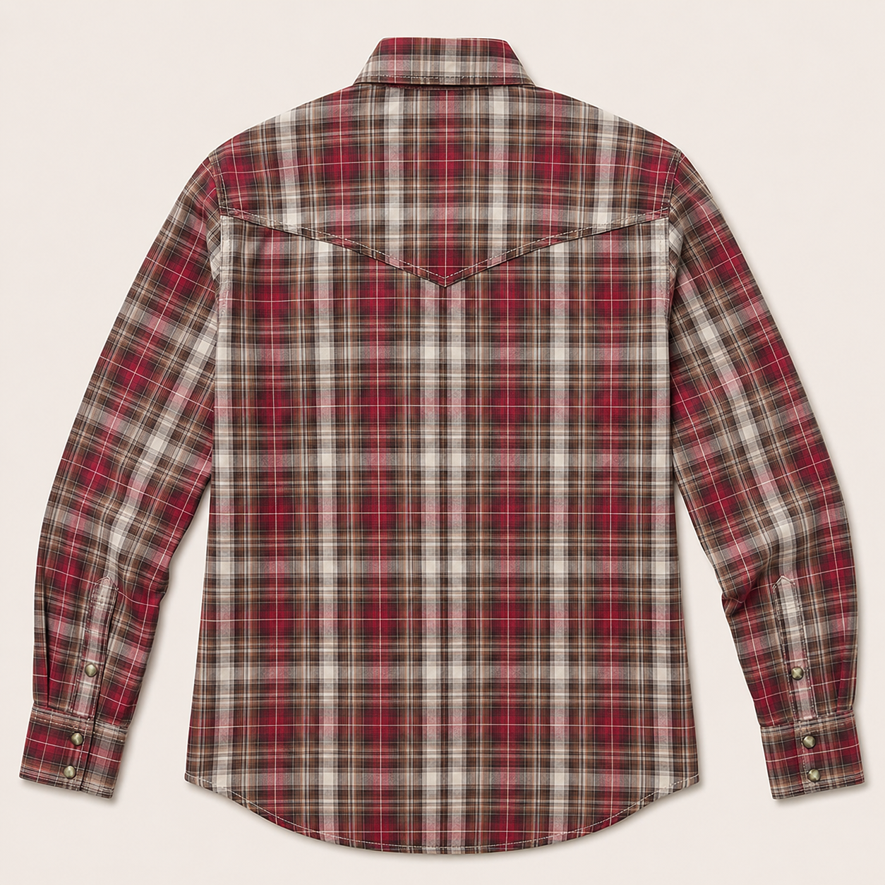 Men's Red & Brown Plaid Long Sleeve Cowboy Western Snap Shirt