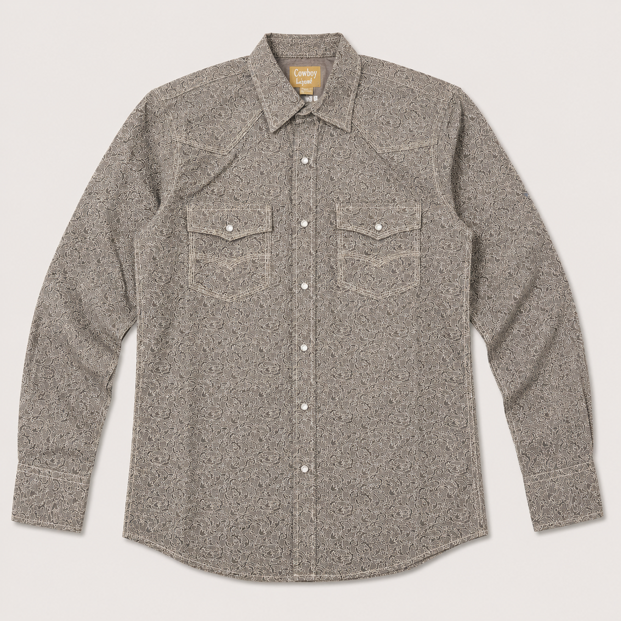 Cowboy Legend Men's Charcoal Grey Paisley Pearl Snap Western Shirt