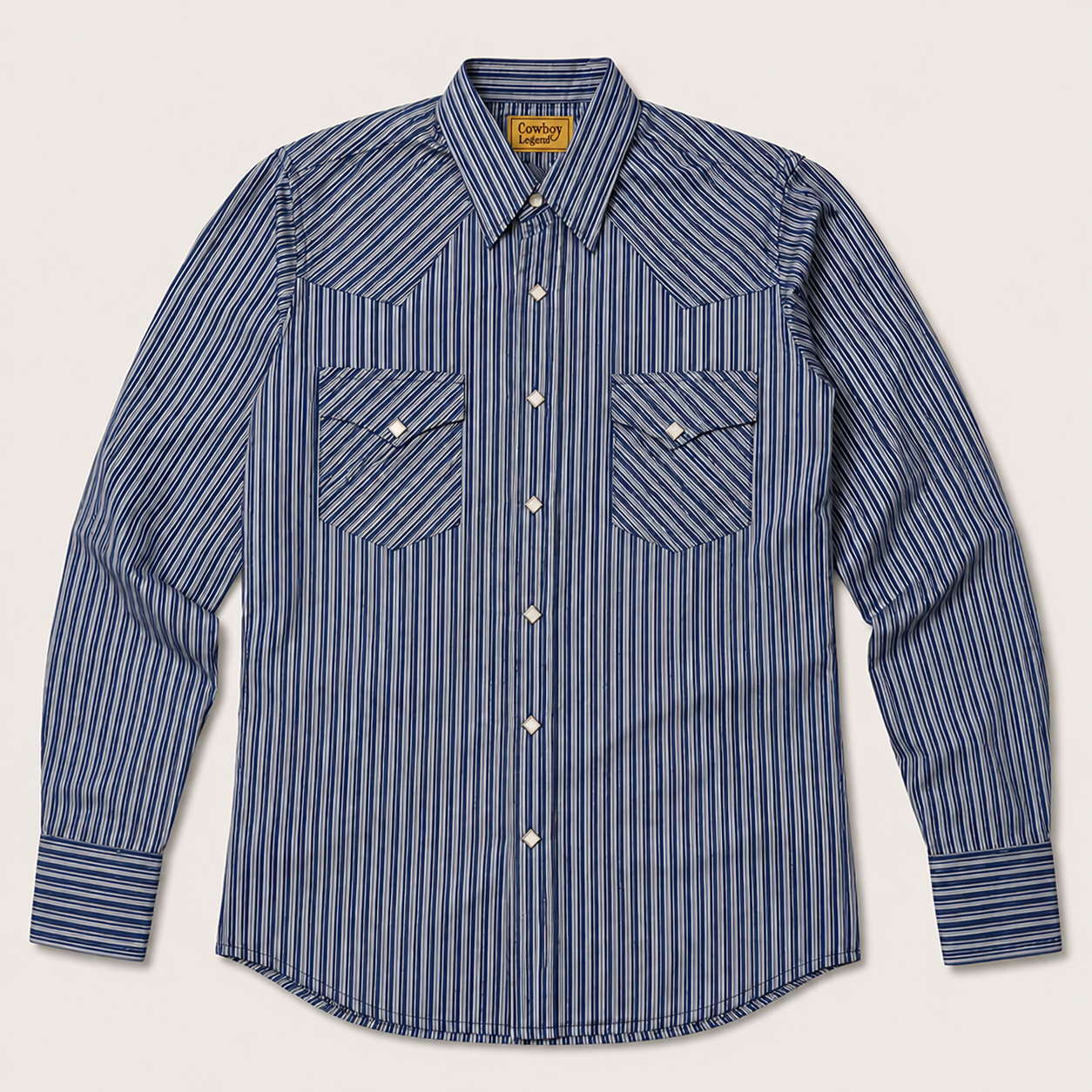 Men's Blue Stripe Long Sleeve Cowboy Western Snap Shirt