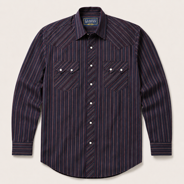Men’s Red Stripe Long Sleeve Cowboy Western Snap Shirt