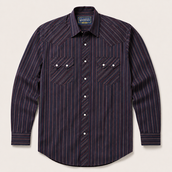 Men’s Red Stripe Long Sleeve Cowboy Western Snap Shirt