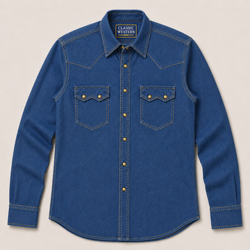 Men’s Long Sleeve Cowboy Denim Western Snap Shirt