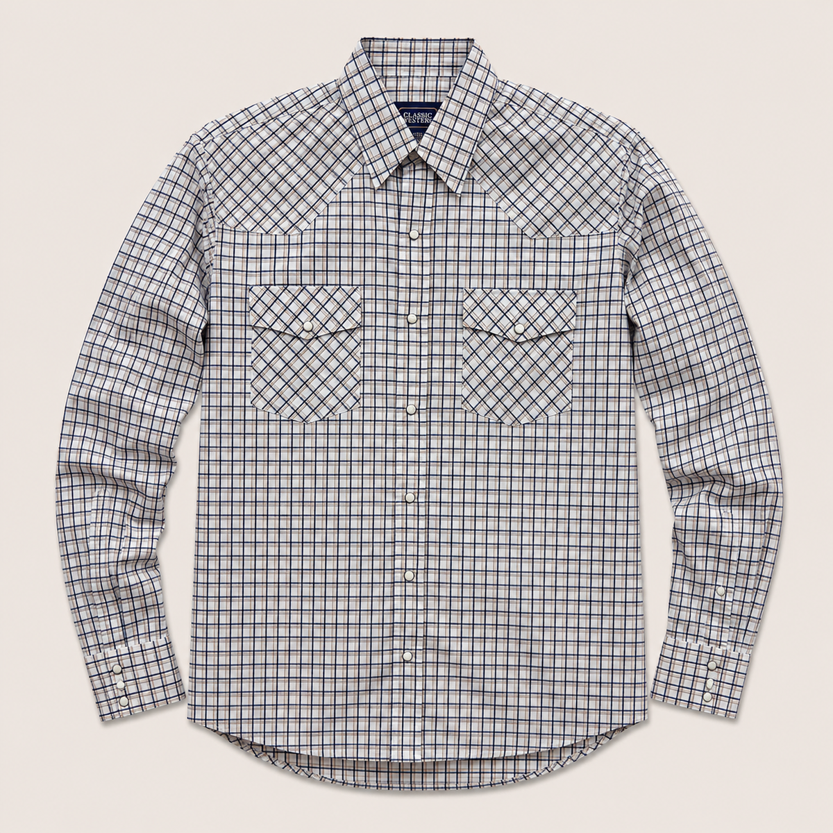 Men's White Plaid Western Shirt Cowboy 