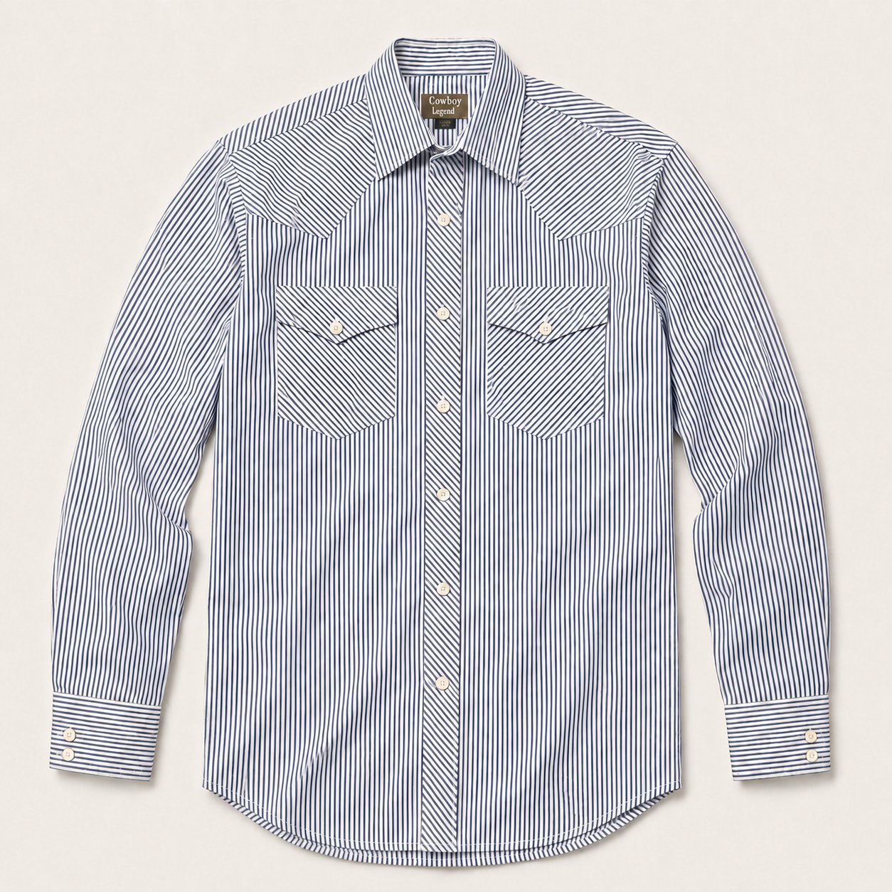 Men’s Navy White Pin Stripe Long Sleeve Cowboy Western Button Down Shirt