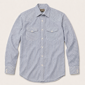 Men’s Navy White Pin Stripe Long Sleeve Cowboy Western Button Down Shirt