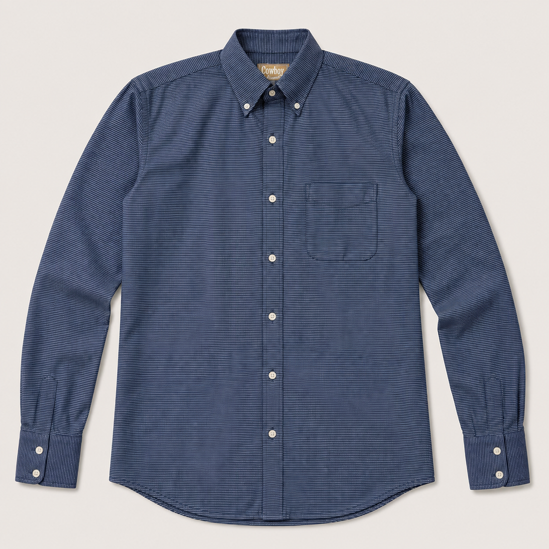 Men's Blue Fine Stripe Button-Down Shirt Front View