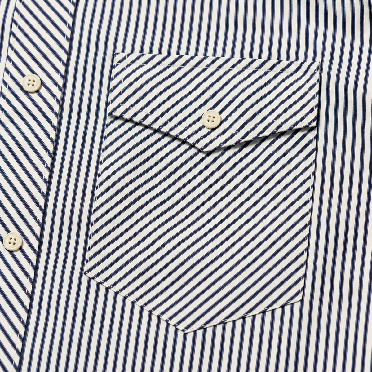 Men's Blue and White Vertical Striped Western Shirt Flap Pocket Detail
