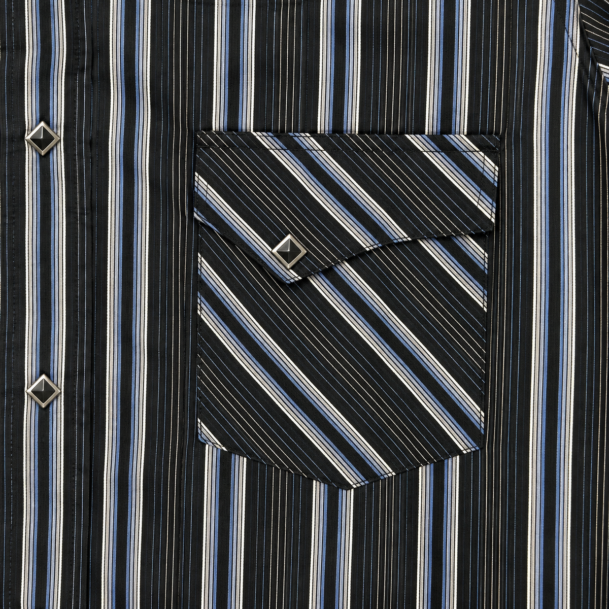 Men's Dark Striped Western Snap Pocket