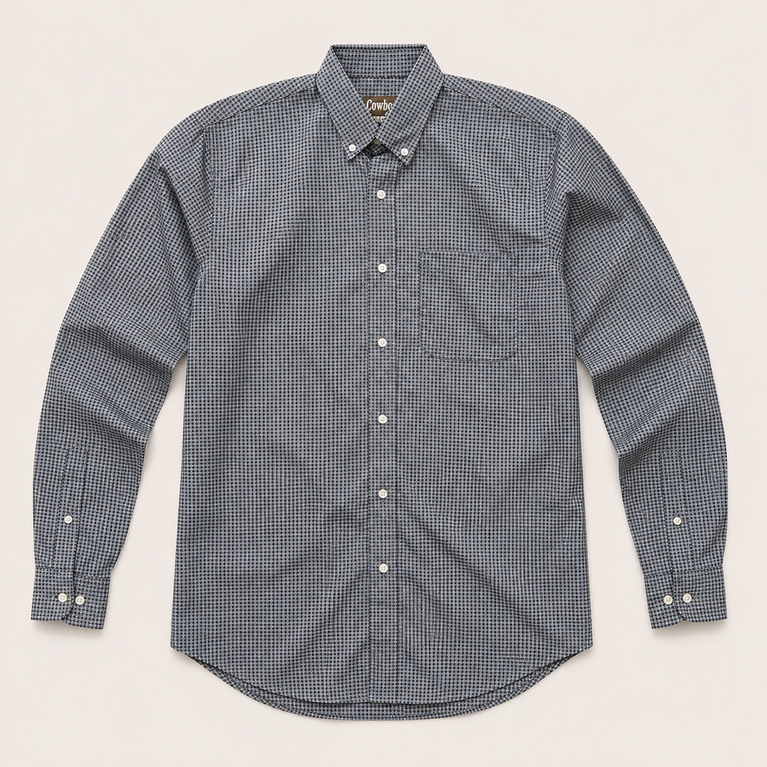 Men's Grey Patterned Long Sleeve Button Down Shirt Front View