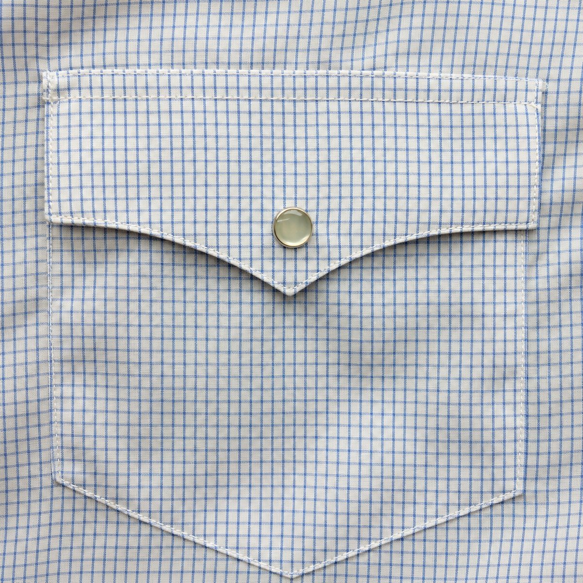 Men's Light Blue Check Western Snap Pocket Detail