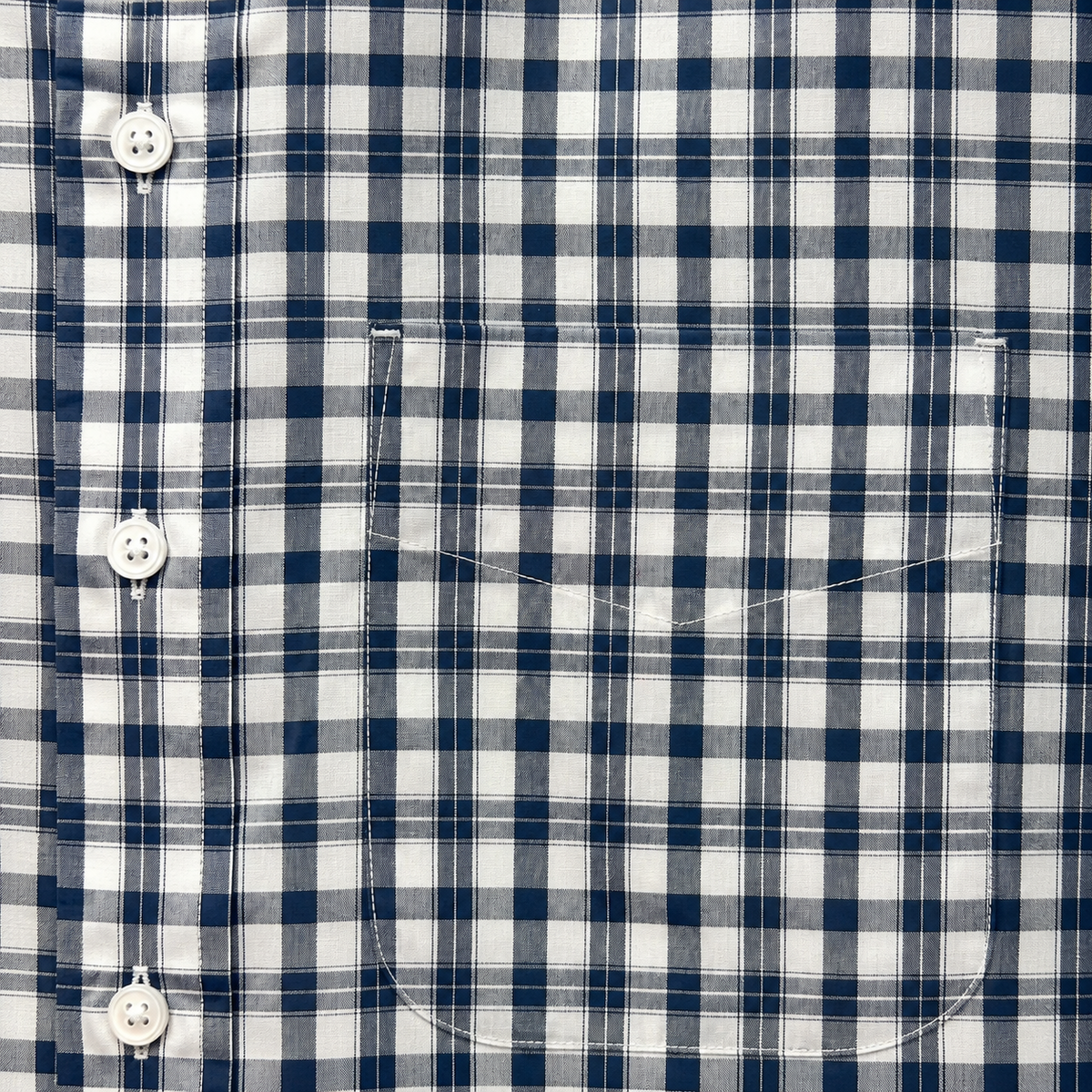 Men's Navy Check Long Sleeve Button Down Pocket Detail