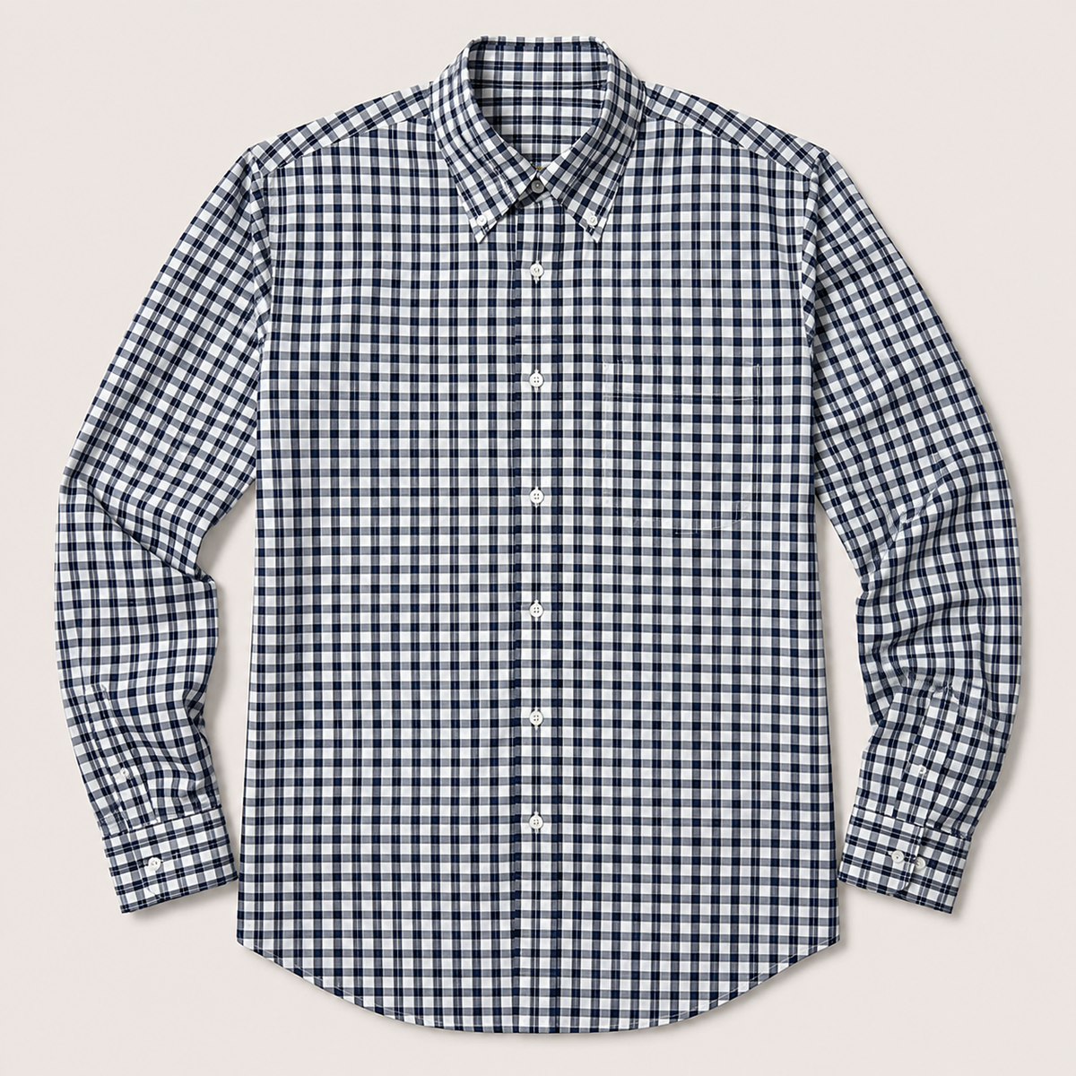 Men's Navy Check Long Sleeve Button Down Shirt Front View
