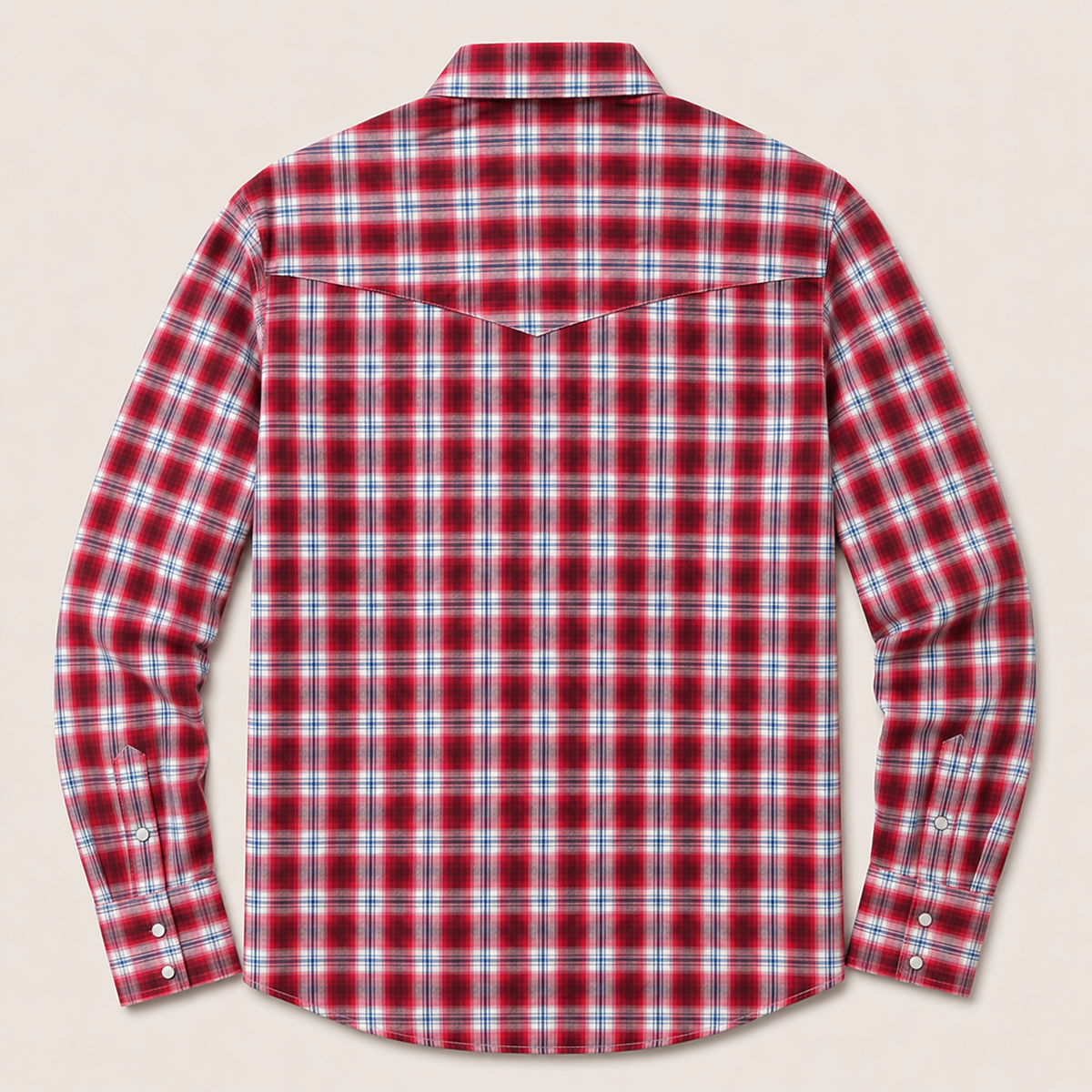 Men's Red Plaid Western Shirt Back View
