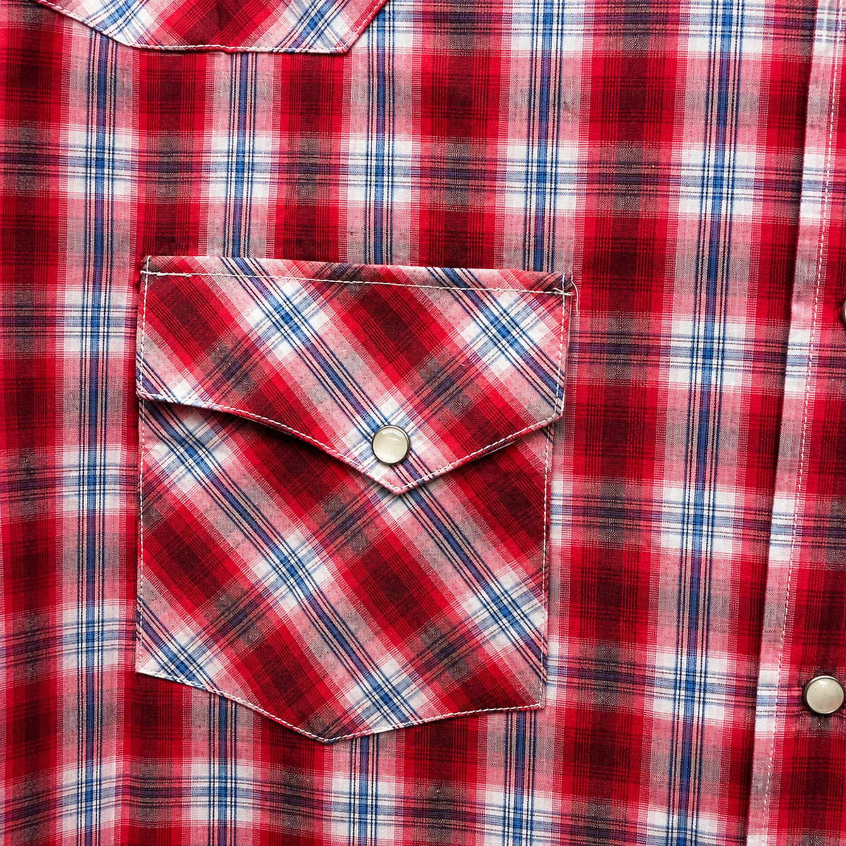 Men's Red Plaid Western Snap Pocket Detail