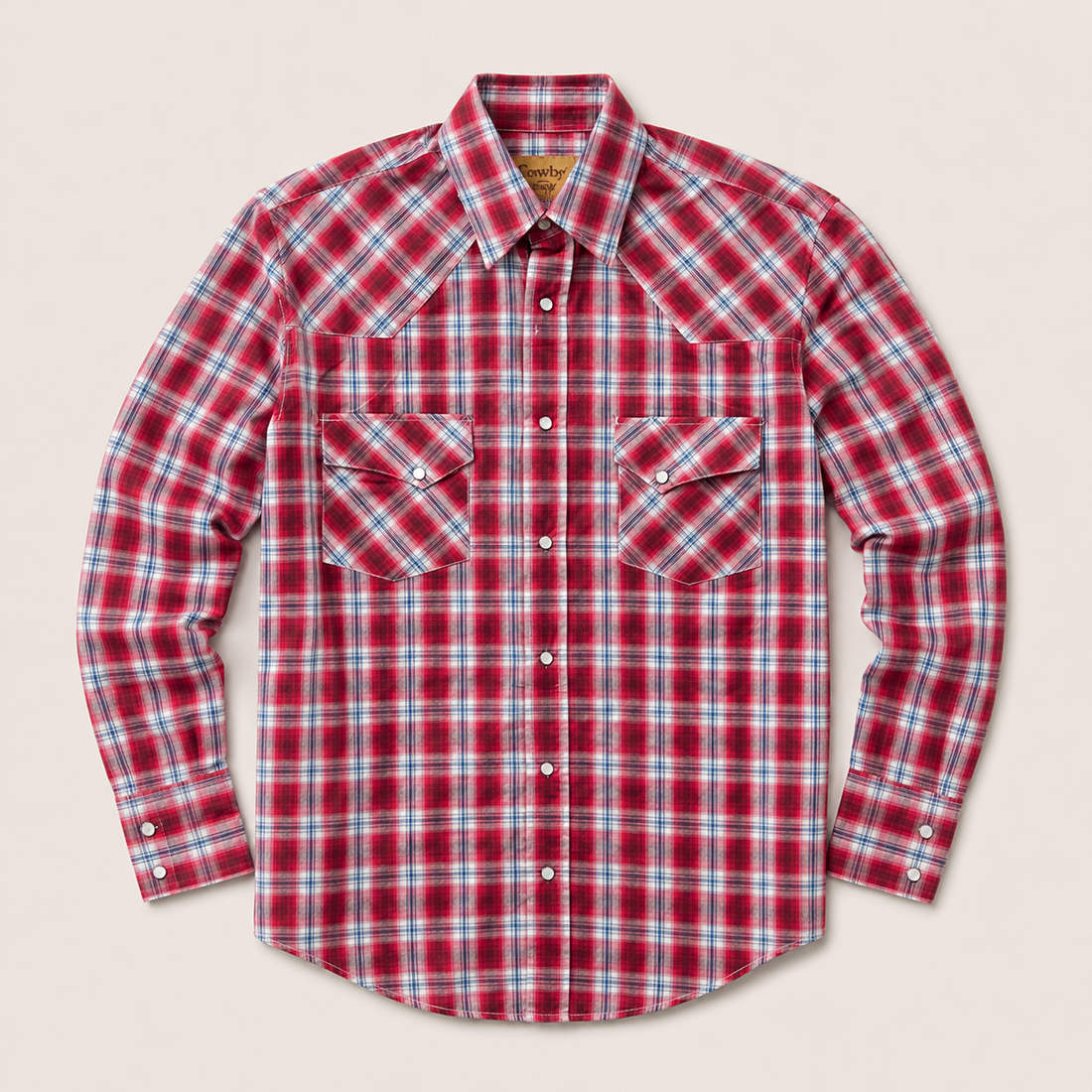 Men's Red Plaid Western Snap Shirt Front View