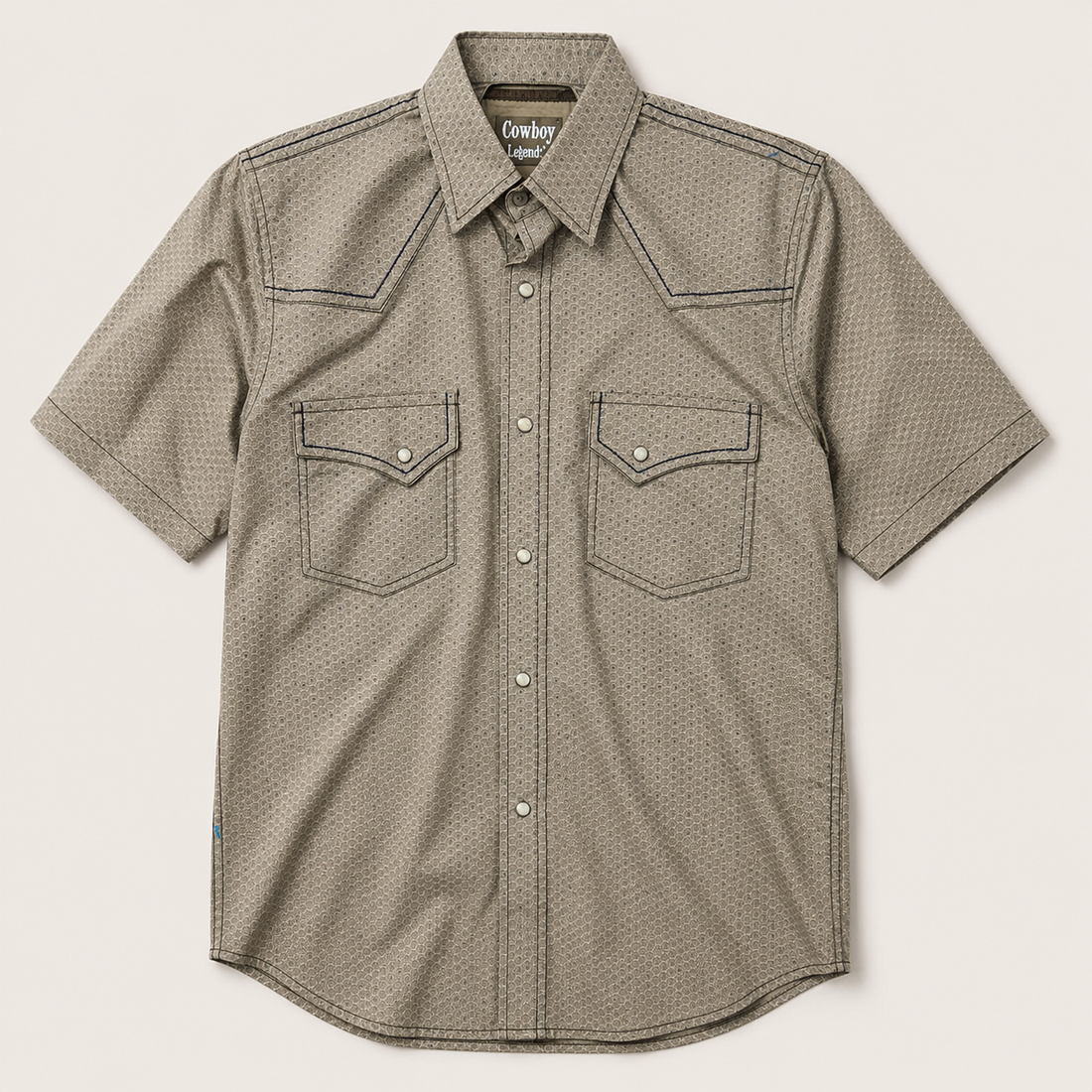 Men's Tan Geometric Print Short Sleeve Western Snap Shirt Front View