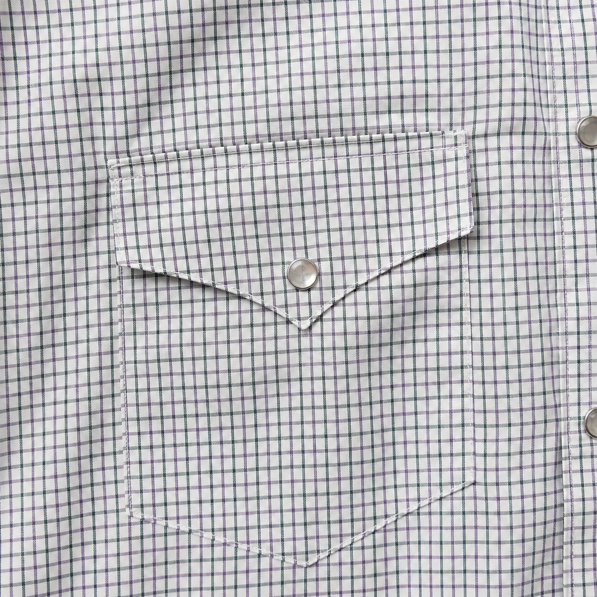 White and Purple Check Western Snap Pocket Detail